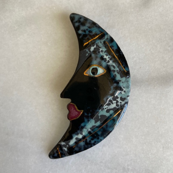VINTAGE • 90s Witchy Brooch Crescent Moon Hippie Boho Bohemian Wild Woman Lunar - Picture 2 of 5